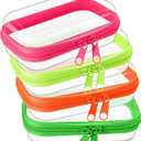 Hoolerry 4 Pcs Hard Clear Zipper Case Makeup Bags Plastic Zipper Pouch Transparent Storage Box Containers for Cosmetics, Snacks, Building Blocks, Puzzles(Clear,5 x 3 x 2 in,Fluorescent)