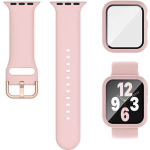 5 x 3-in-1 Compatible for Apple Watch Band 40mm 41mm 44mm 45mm and Case with Screen Protector, Sport Silicone Bands and Protective Cover with 9H Tempered Glass for iWatch Series SE 9 8 7 6 5 4