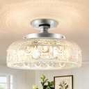 Lamomo Semi Flush Mount Ceiling Light,Upgraded Larger Silver Hallway Light Fixture,3-Bulb Globe Glass Close to Ceiling Scone, Indoor Hanging Light for Bedroom Kitchen Porch Hallway,Bulbs Not Included (12.2'')