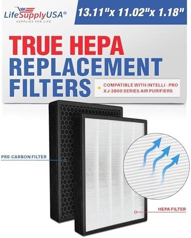 LifeSupplyUSA 2-in-1 True HEPA Air Cleaner Replacement Filter + Activated Carbon Charcoal for Surround Air Intelli-Pro XJ-3800 Series Air Cleaner