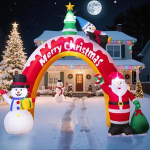 10FT Christmas Inflatables Archway with Santa Claus, Snowman & Christmas Tree, Large Blow Up Outdoor Decorations with 5 LED Lights, Self-Inflate Christmas Arch for Yard Lawn Patio Holiday Decoration