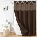 eachope Extra Long No Hooks Needed Linen Textured Shower Curtain with Snap-in Fabric Liner Set,White Hotel Luxury Decor Shower Curtains for Bathroom,Waterproof & Washable,71Wx86H,Brown
