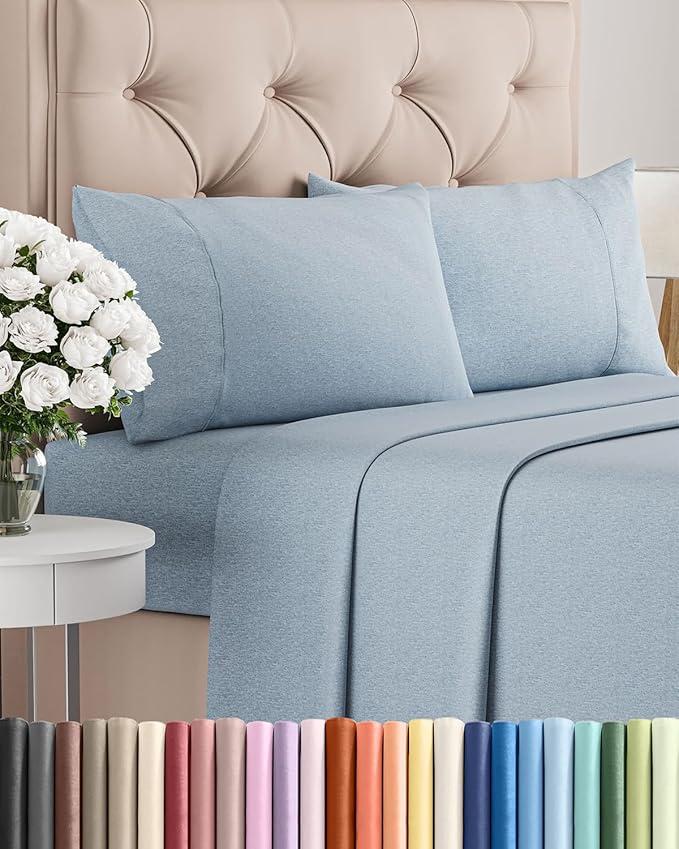 Queen Size 4 Piece Sheet Set - Comfy Breathable & Cooling Bed Sheets Set - Hotel Luxury Bedding for Women, Men, Kids, Teens, Boys & Girls - Deep Pockets, Soft & Wrinkle Free - Blue (Heathered Sheets)