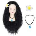 Miss U Hair Child Princess Black Wig Long Curly Girl's Party Halloween Wig with Flower and Necklace