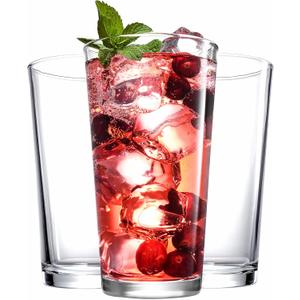 Drinking Glasses Set. Highball Glass Cups 17 oz by Home Essentials Water Colins Cooler Beverage Glassware. For the Bar, Beer, Juice, Iced Tea, and Cocktails Dishwasher Safe (Set of 4)