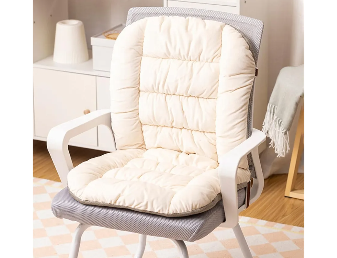 Plush Chair Cushion with Ties - Soft Seat Pad Backrest for Dorm, Desk, Rocking Chairs (White)