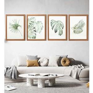 Art3d Framed Wall Art Set of 4 for Wooded Aesthetic Wall Decor for Living room Kitchen Hallway Bedroom, Green Plant Picture Frame, Neutral Botanical Wall Prints