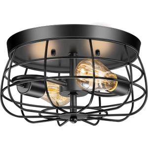 2-Light Farmhouse Ceiling Light Fixtures, Industrial Hallway Light, Vintage Black Metal Cage Ceiling Lamp for Living Room, Kitchen, Bedroom