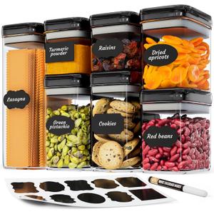 Chef's Path Airtight Food Storage Containers Set for Home Organization - 7 Piece Largest Flip Lock Set w/more Capacity - BPA Free Plastic Dry Food Storage Containers with Lids (Jet Black - Extra Volume)