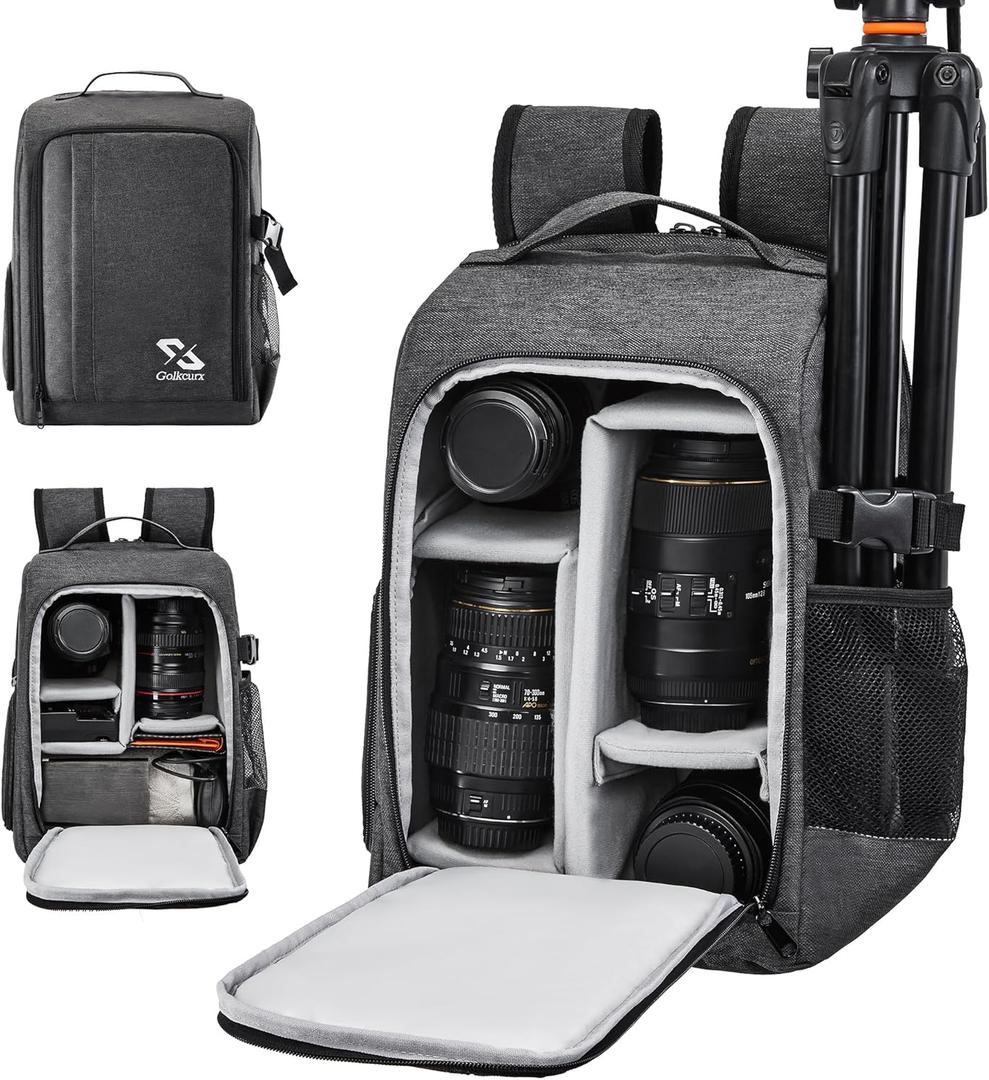 Golkcurx Camera Bag for DSLR/SLR CamerasCamera Backpack Waterproof for Photographers Dark Grey S