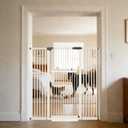 Lumizone Extra Tall Pet Gate 55.12" High Pressure Mounted 38.39"-59.24" Extra Wide (9 Sizes) 1.37" Gap for Cat Dog Stairs Doorway Hallway No Drilling Auto-Close (30.12"-59.24" W, Cream White)
