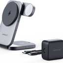 3 in 1 Charging Station, MagFusion Z Foldable Qi2 Certified 15W Wireless Charger Stand Compatible with MagSafe for iPhone 16/15/14/13/12, Apple Watch, AirPods (30W PD Charger Included) (Grey)