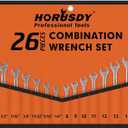 HORUSDY 26-Piece Durable Combination Wrench Set with Roll-up Pouch, Open End Wrench Set for General Household, Garage, Auto Repairs, SAE 1/4 - 1 and Metric 8mm - 24mm