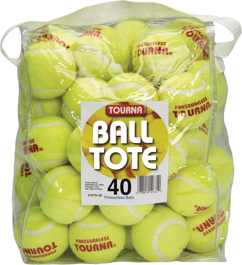 Tourna Pressureless Tennis Balls with 40 Ball Vinyl Tote, Yellow