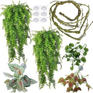 Reptile Plants for Bearded Dragon Tank Accessories, Terrarium Plant Artificial Decor for Snake Cage, Fake Plant for Leopard Gecko Habitat, Lizard Chameleon Ball Pythons (Group BN)