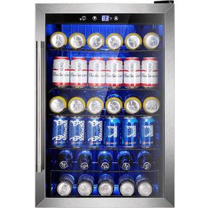 Wine Cooler 37 Bottle Freestanding Fridge with Stainless Steel Reversible Glass Door, 145 Can Beverage Refrigerator Quiet Compressor for Home Kitchen Bar, 4.5 Cu.ft Silver