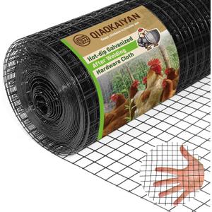 16" x 50' Black Hardware Cloth - 1/2inch 19 Gauge Chicken Wire Hot Dipped Galvanized Mesh Roll for Chicken Coop, Poultry Cage, Garden & Animal Fencing