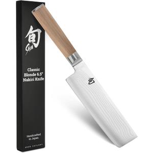 Shun Classic Blonde 6.5" Nakiri Knife, Handcrafted Japanese Vegetable Knife, VG-MAX Core with Damascus Stainless Steel Cladding, Pakkawood Handle, Slicing Tool for Professional and Home Chefs