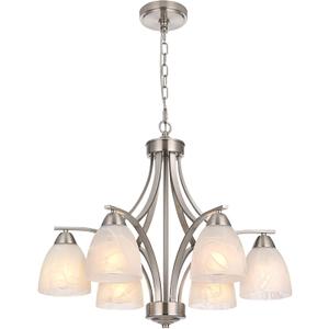 MELUCEE 6-Light Modern Dining Room Chandelier Brushed Nickel Dining Room Light Fixture with Textured White Glass Shade, Adjustable Height Large Pendant Light for Kitchen Foyer Entryway, E26 Base