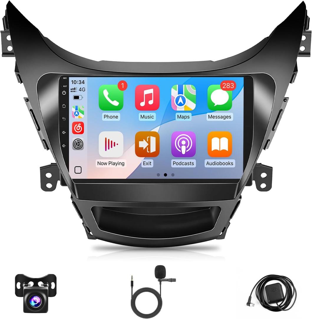 Leadfan Car Radio for Hyundai Elantra 2011 2012 2013 Stereo with Wireless Carplay Android Auto, 9'' Touchscreen for Hyundai Elantra GPS Navigation Bluetooth WiFi Rear Camera FM Mirrorlink Split Screen