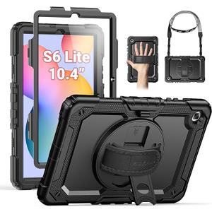 SEYMAC Case Heavy Duty Shockproof Protective Case with Screen Protector, Rotating Stand and Hand/Shoulder Strap, 10.4 inch - S6 Lite