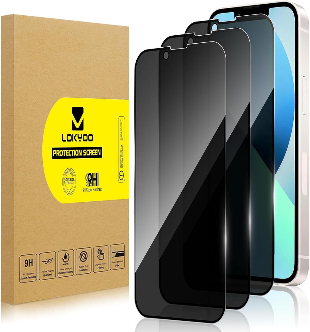 3 Pack Privacy Screen Protector for iPhone 14 [Anti-Spy Tempered Glass], Ultra HD, Anti-Scratch, Bubble-Free, Easy Install 9H Protective Glass for iPhone 14