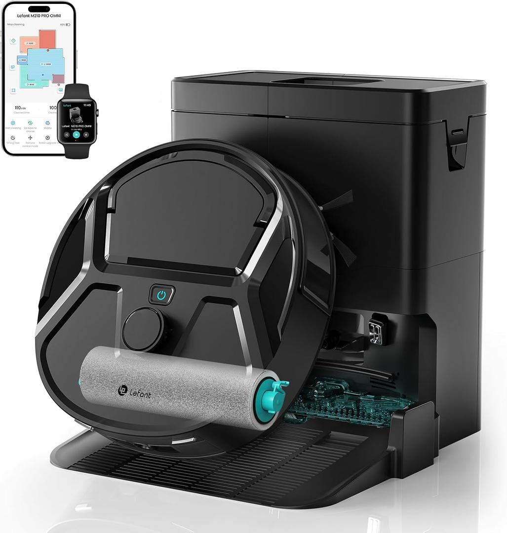 Lefant Robot Vacuum and Mop, 18000Pa Strong Suction, Self-Cleaning Roller Mop with Auto Drying, LiDAR Navigation & Obstacle Avoidance, Tangle-Free Pet Hair, Slim, 800ml Dustbin, 5G WiFi, M210 Pro OMNI (Black)