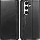 SHIELDON Case for Galaxy S25 6.2" 2025, Genuine Leather Folio Wallet Case RFID Blocking Card Holder Folio Magnetic Stand Shockproof Protective Cover Compatible with Galaxy S25 - Retro Black