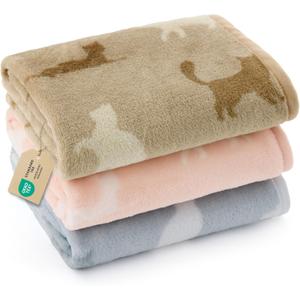 Bedsure 3-Pack Cat Blanket, Ultra-Soft Flannel Fleece Pet Blanket with Cute Cat Prints, Machine Washable Small Blanket for Indoor Crate, Carrier & Travel, Throw Blanket Doggy Puppy Kitten, 23x16
