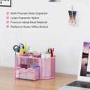 EasyPAG Mesh Pen Holder Desk Organizer with Drawer Stationery Supplies Organizer for Dorm School 9 Compartments Workspace Desk Accessories Organization for Office, Light Pink