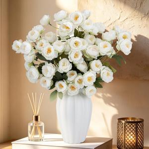 Overoche 8 Pack Artificial Peony Bendable Silk Faux Flowers for Tall Vases | Soft Silk Faux Peony Blooms, Bendable Wire Wrapped Stems, Fade Resistant, for Wedding Centerpiece Home Tall Vase Floral Decor