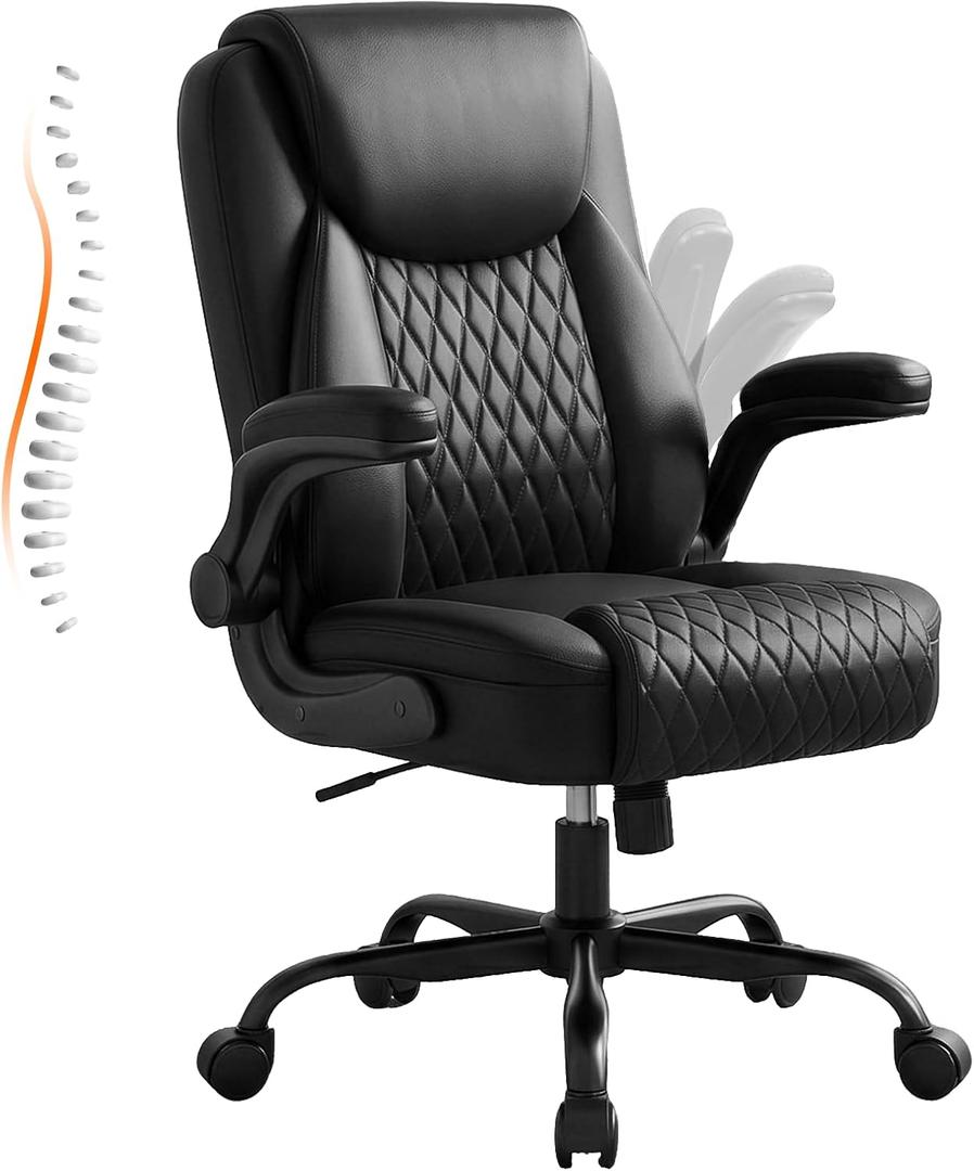 GTPLAYER PU Leather Office Chair, Home Desk Chair with Flip-up Arms, Modern, Small