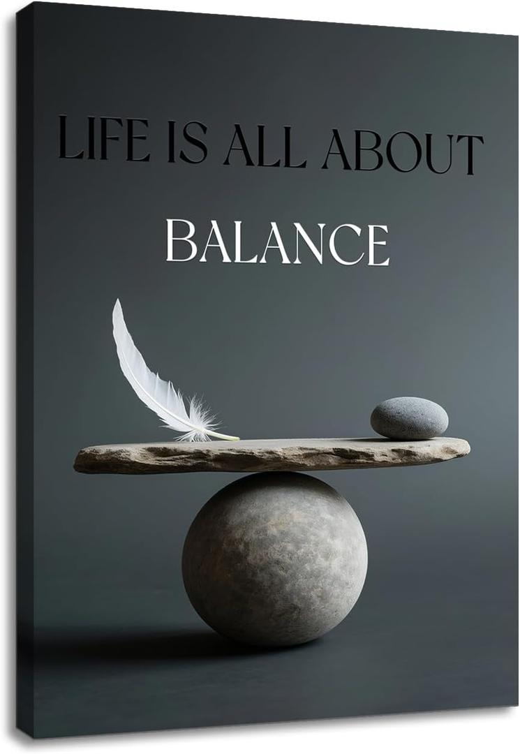 YSPCSUN Inspirational Posters for Office, Life Is All About Balance Canvas Poster Single Panel Wall Decor for Home Office Dorm Classroom, Framed Canvas Art, 24x18inch