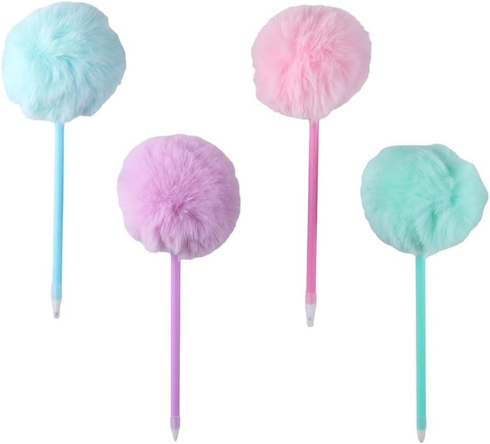 6 Pieces Fluffy Ball Pens Plush Pens Macaron Color Ballpoint Blue Gel Ink, for Office Supply, Coworkers, Women, 3  colors