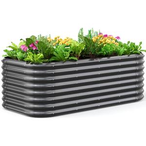 Quictent Galvanized Raised Garden Bed Kit, 6x3x2 ft Oval Metal Planter Box Tall for Vegetables Outdoor Backyard, Strengthened by Crossbar, Dark Gray