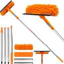 67" Squeegee Window Cleaner 2 in 1 Rotatable Window Cleaning Tool Kit with Extension Pole, Window Washing Equipment with Bendable Head for Indoor & Outdoor High Windows and Car Glass
