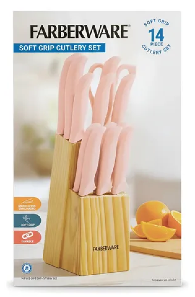 Farberware softgrip 14 piece cutlery set pink