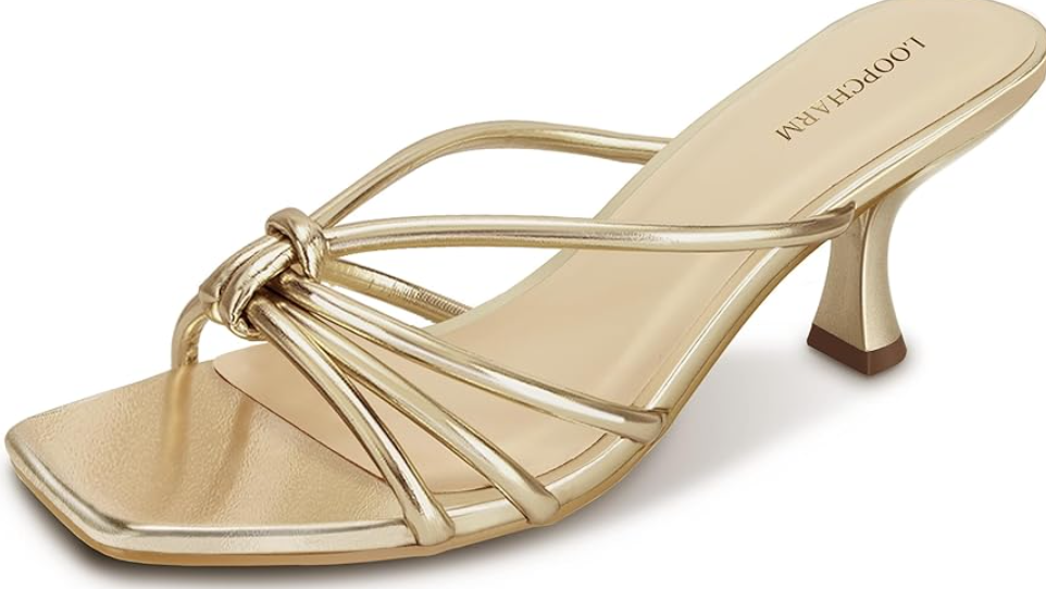 Women's Strappy Square Open Toe Kitten Heels Sandals Knotted Design Summer Fashion Slip On Mule Style, size 7,5