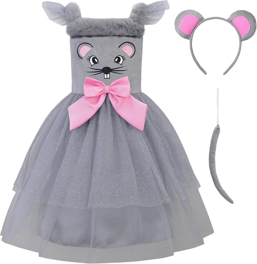 ReliBeauty Mouse Costume Kids Halloween Animal Dress Toddler Mouse Outfit with Handband and Tail (3T/100) Toddler