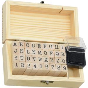 36 Pcs Wooden Rubber Stamps, 0.2 Inch Letter and Number for DIY Craft Card and Photo Album (B)