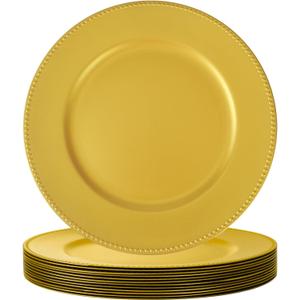 supernal 12 Pack Gold Charger Plates Bulk, 13" Round Beaded Gold Chargers for Dinner Plates, Elegant Plastic Decorative Plates for Wedding Reception, Party, Mother's Day Table Decor