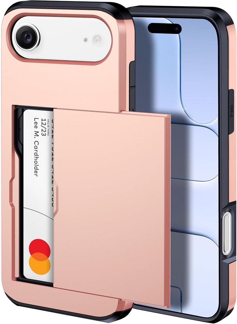 harusaki   iPhone Air Wallet Case with Hidden Card Slot - Wireless Charging Compatible iPhone 17 Air Case with Card Holder for Women and Men (Pink Gold)