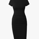 Missufe Women's Short Sleeve Ruched Casual Sundress Midi Bodycon T Shirt Dress, XL