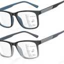 DEHOTRE 2 Pack Progressive Multifocus Reading Glasses Men Unbreakable TR90 Frame Temple Large Size Readers with Metal Inlays