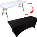 BDDC Table Covers for 6 Foot Tables, 2 Pack Black Washable and Wrinkle Resistant Stretch Tablecloths Rectangle 6ft for Events, Wedding, Banquets, Parties