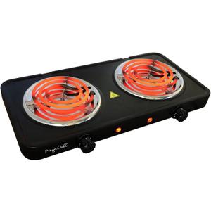 MegaChef Electric Easily Portable Ultra Lightweight Dual Coil Burner Cooktop Buffet Range in Matte Black