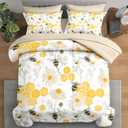 Pamnest Comforter Set Full Size, Bees Honey Flower 7 Pcs Bedding for Kids and Adults, Spring Floral Summer Bed Sheet Sets with Fitted Sheet 2 Pillowcases & 2 Shams for Bedroom Bed Decor