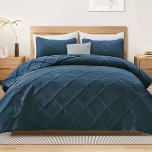Exclusivo Mezcla Ultrasonic King Quilt Set, 3-Piece Lightweight Bedspreads Modern Striped Coverlet, Navy Blue