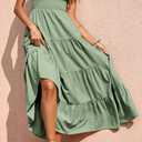 PRETTYGARDEN Women's 2026 Casual Loose Plain Maxi Sundress Smocked Tank Dress Sleeveless Spring Beach Tiered Long Dresses (Green, XL)