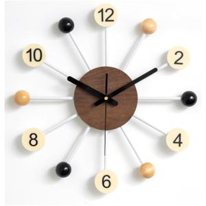 Big Wall Clock Mid Century Modern Silent Non Ticking 16 Inch Vintage Decorative Wood Ball Quartz Clocks for Living Room Office Kitchen, Large
